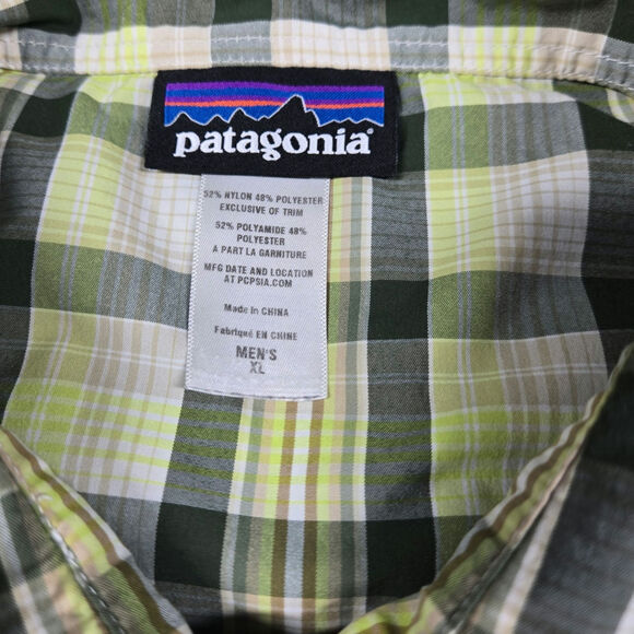 Patagonia Mens XL Vented Long Sleeve Nylon Polyester Green Plaid - Picture 6 of 8
